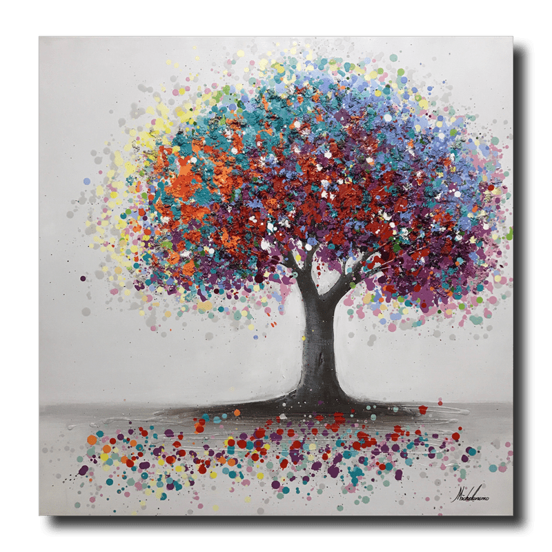 En tavla med ett färgglatt träd