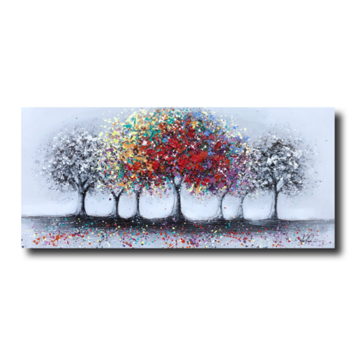 En handmålad tavla med ett träd