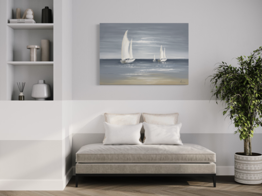 En målning med segelbåtar
