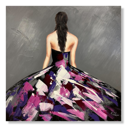 En målning med en kvinna i klänning