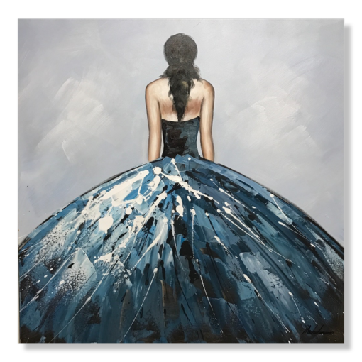 En målning med en kvinna i klänning