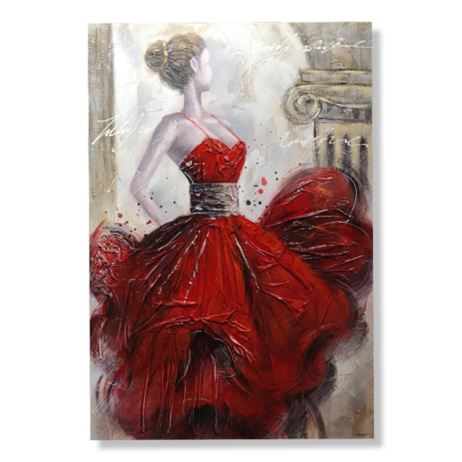 En målning av en kvinna i röd klänning