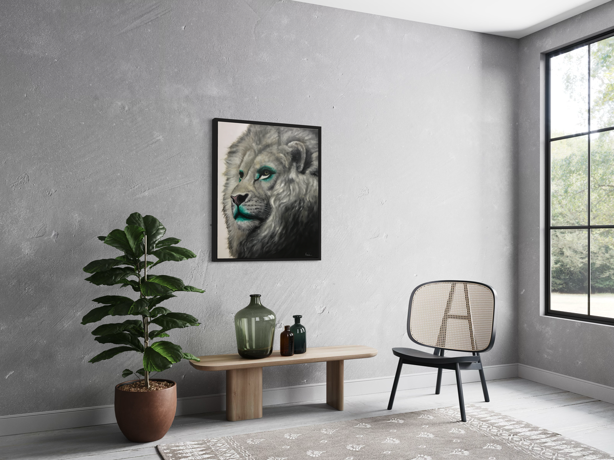 En målning med ett lejon