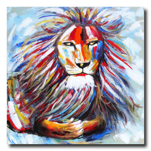 En målning med ett lejon