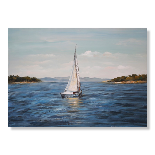 En målning med en segelbåt