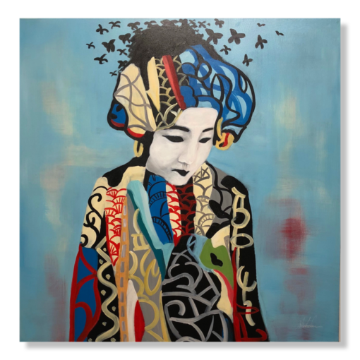 En målning med en Geisha