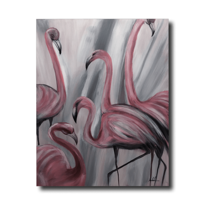 En tavla med flamingos