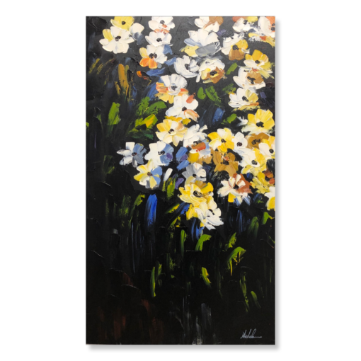 En målning med blommor