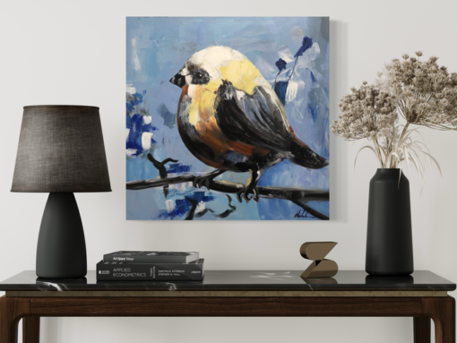 En målning med en fågel