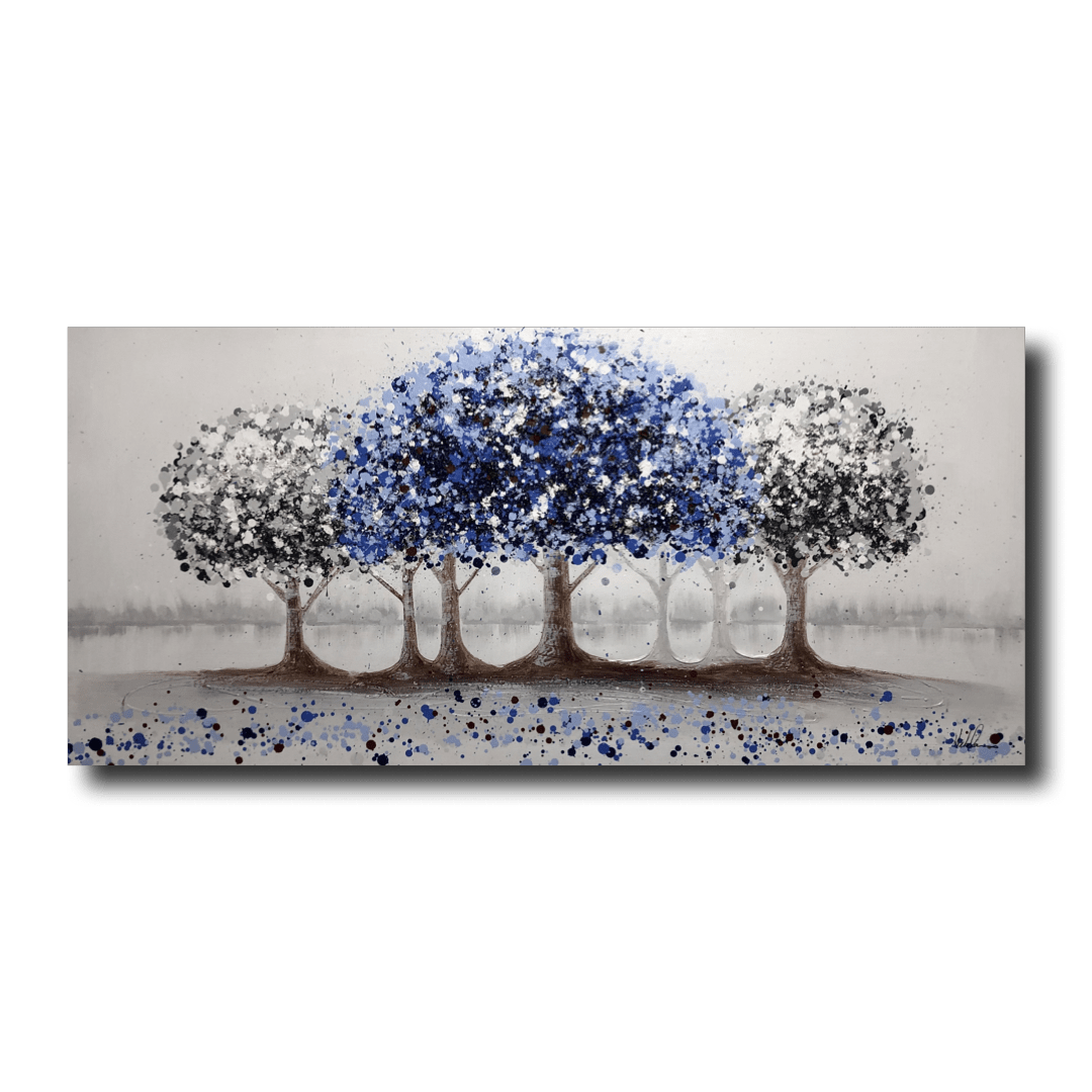 En tavla med blått träd
