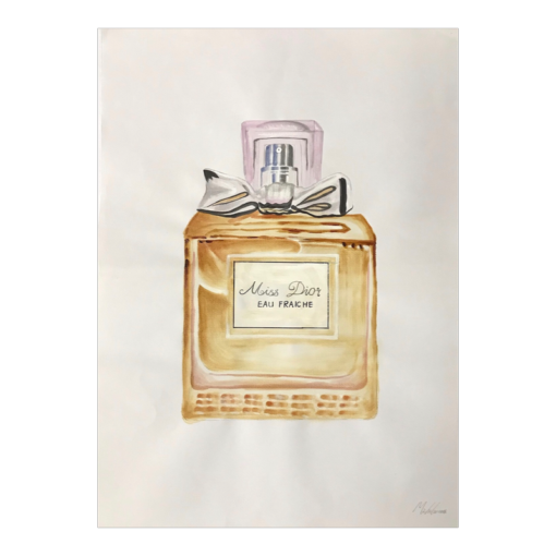 En akvarell med en parfymflaska