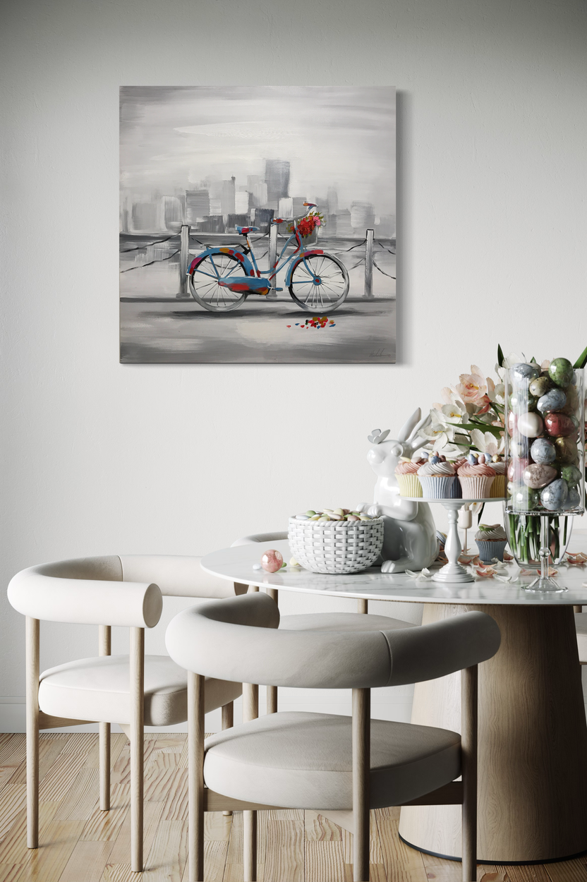 En målning med en cykel