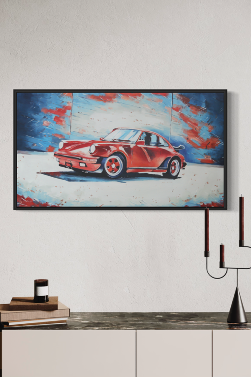 En tavla inspirerad utav porsches klassiska bil 911.